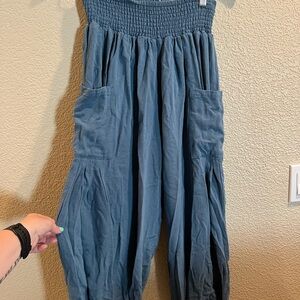 Blue Smocked ballon pants with Pockets